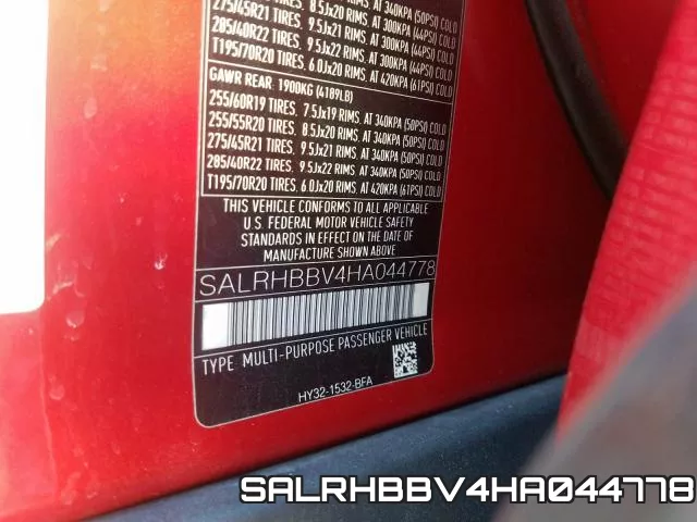 SALRHBBV4HA044778 фото 2