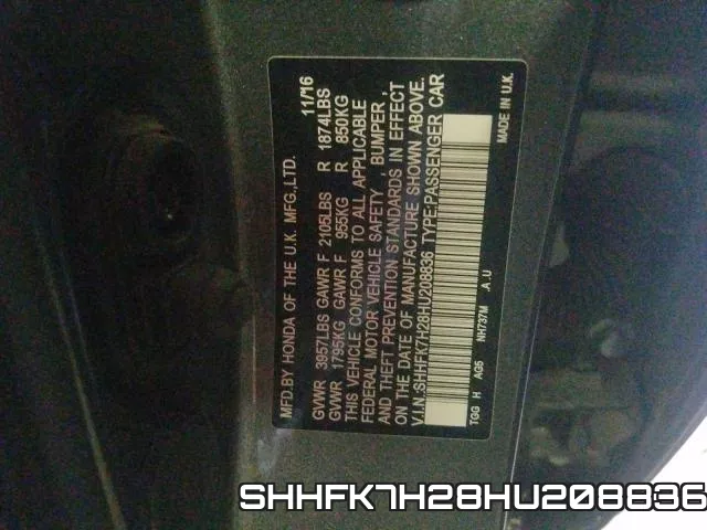 SHHFK7H28HU208836 фото 2