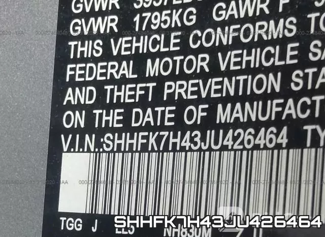 SHHFK7H43JU426464 фото 10
