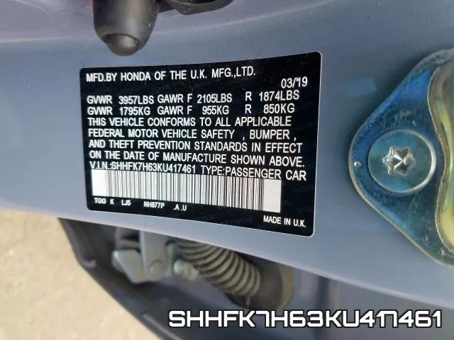 SHHFK7H63KU417461 фото 2