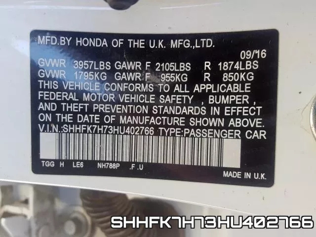SHHFK7H73HU402766 фото 2