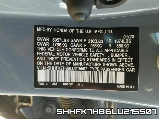 SHHFK7H86LU215507 фото 2