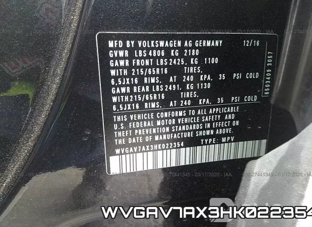 WVGAV7AX3HK022354 фото 10