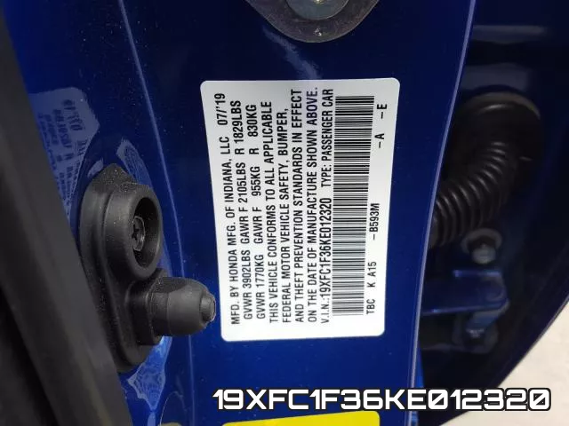 19XFC1F36KE012320 фото 2