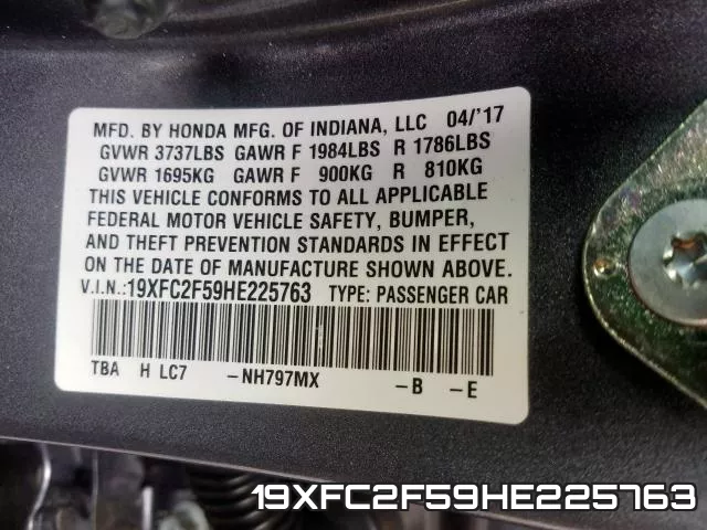 19XFC2F59HE225763 фото 2