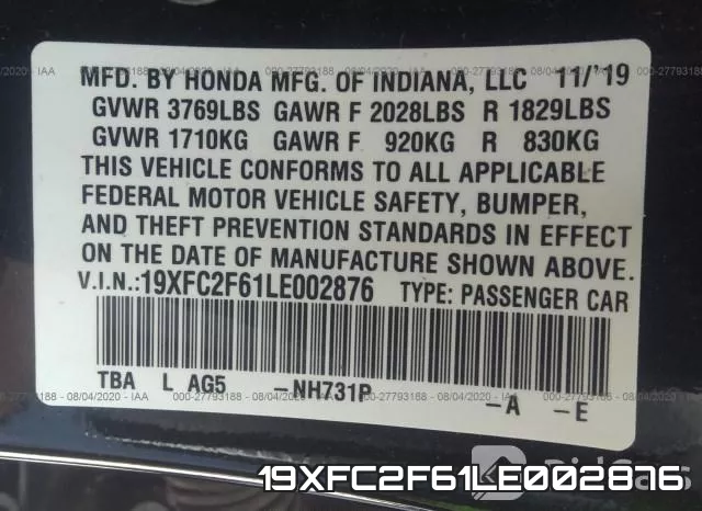 19XFC2F61LE002876 фото 10
