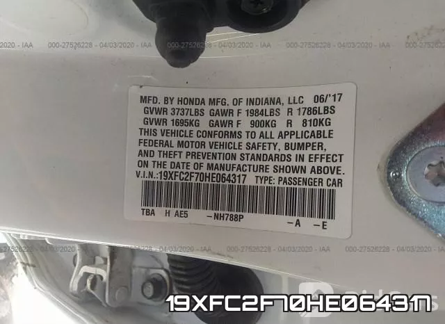 19XFC2F70HE064317 фото 10