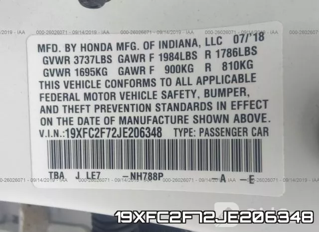 19XFC2F72JE206348 фото 10