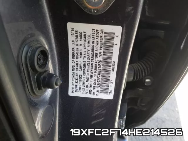 19XFC2F74HE214526 фото 2