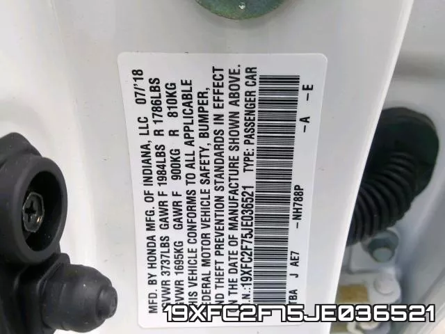 19XFC2F75JE036521 фото 2