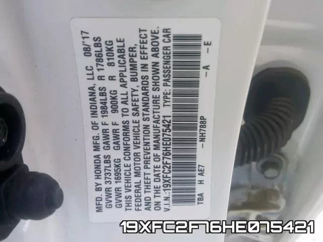 19XFC2F76HE075421 фото 2