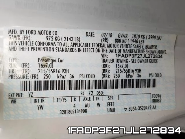 1FADP3F27JL272834 фото 2