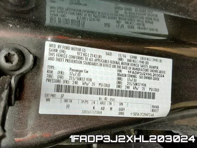 1FADP3J2XHL203024 фото 2