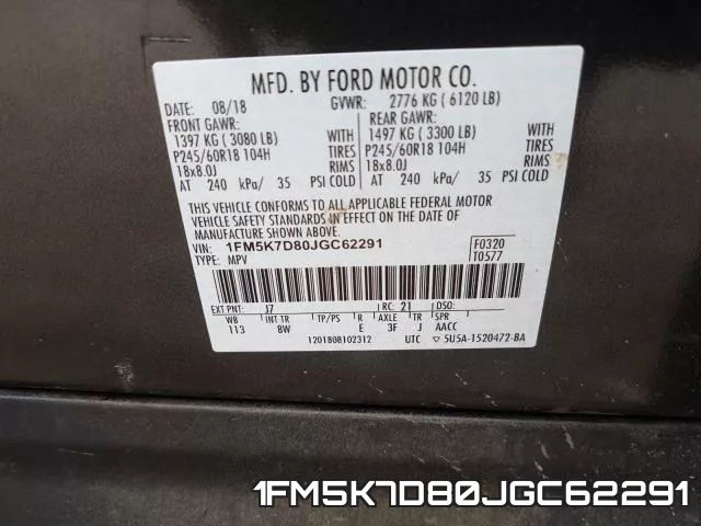 1FM5K7D80JGC62291 фото 2