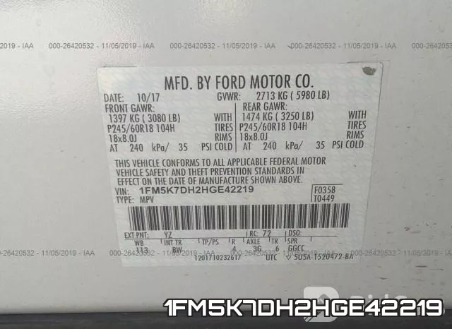1FM5K7DH2HGE42219 фото 10