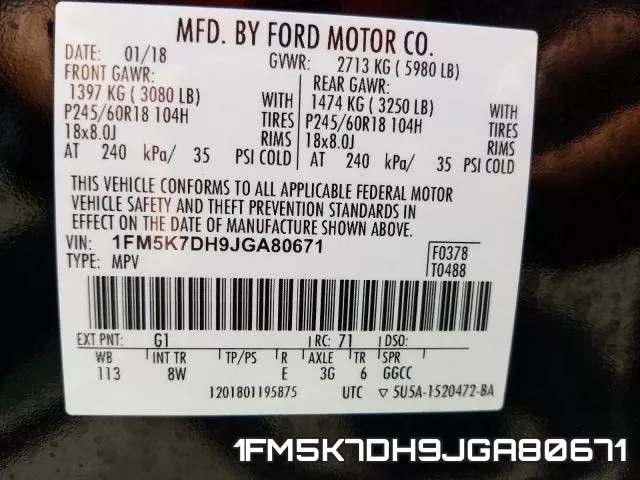 1FM5K7DH9JGA80671 фото 2