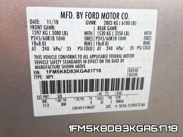 1FM5K8D83KGA61718 фото 2