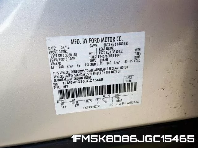 1FM5K8D86JGC15465 фото 2