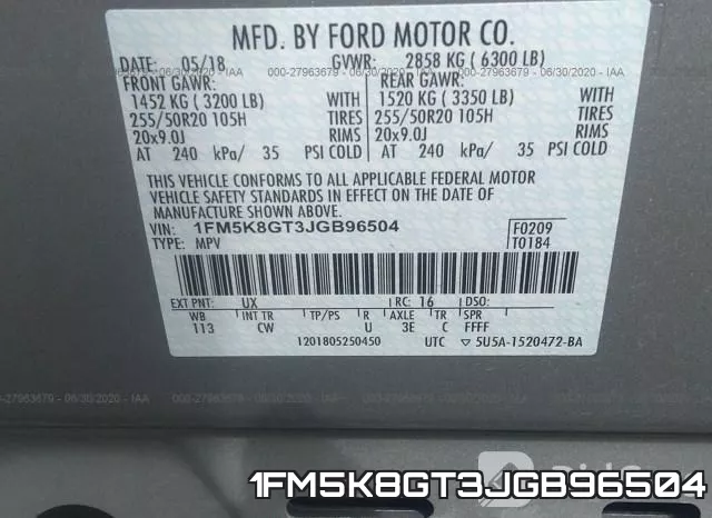 1FM5K8GT3JGB96504 фото 10