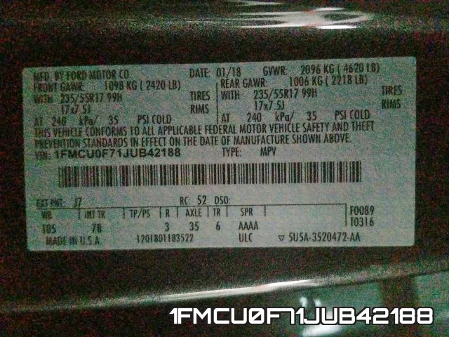 1FMCU0F71JUB42188 фото 2