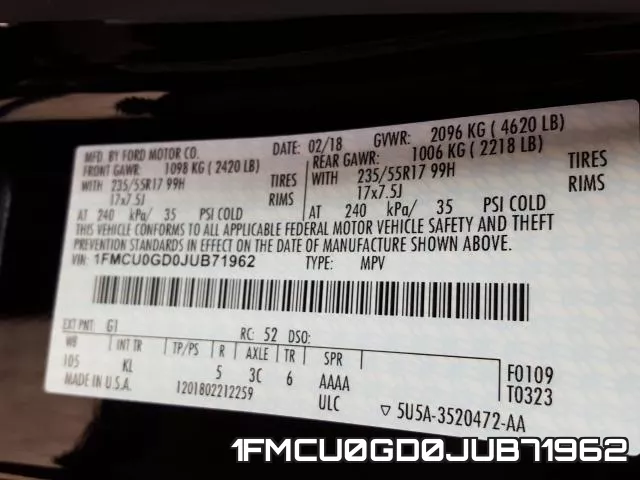 1FMCU0GD0JUB71962 фото 2