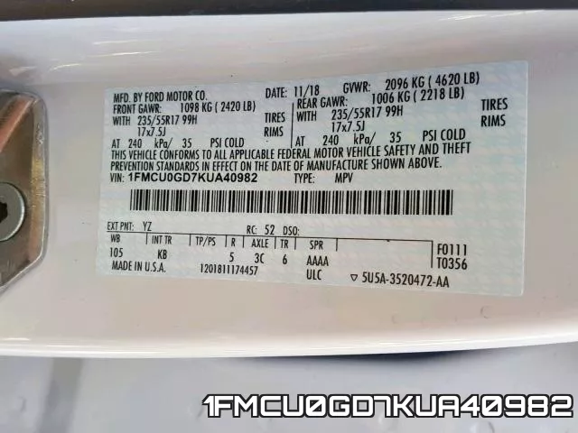 1FMCU0GD7KUA40982 фото 2