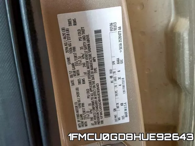 1FMCU0GD8HUE92643 фото 2