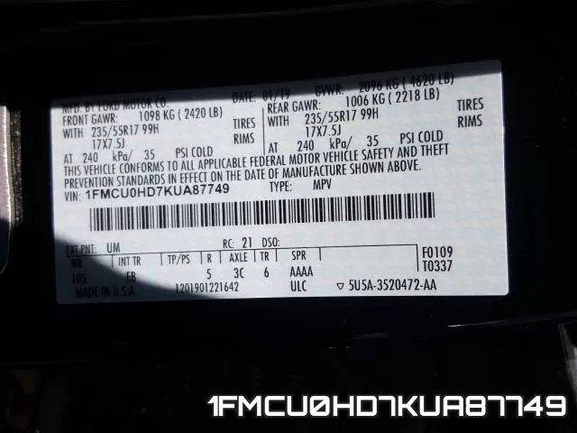 1FMCU0HD7KUA87749 фото 2