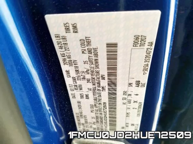 1FMCU0JD2HUE72509 фото 2