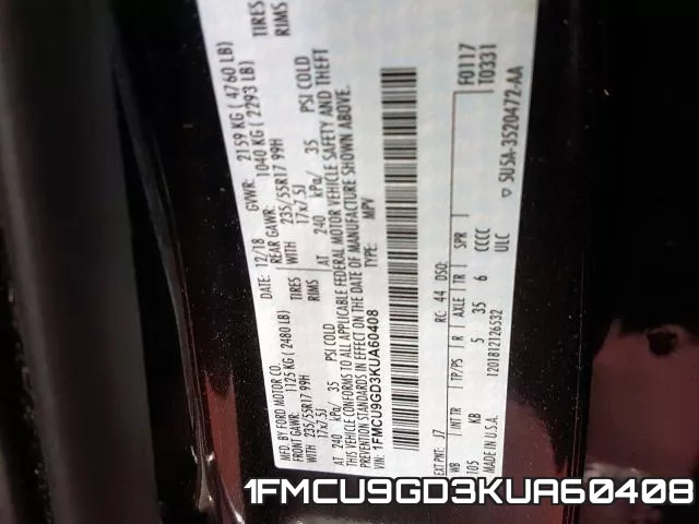 1FMCU9GD3KUA60408 фото 2