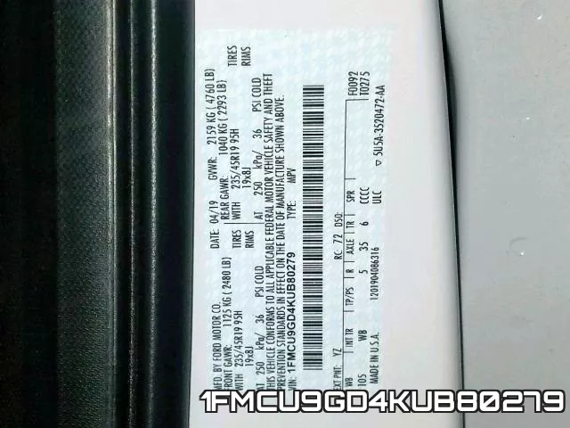 1FMCU9GD4KUB80279 фото 2