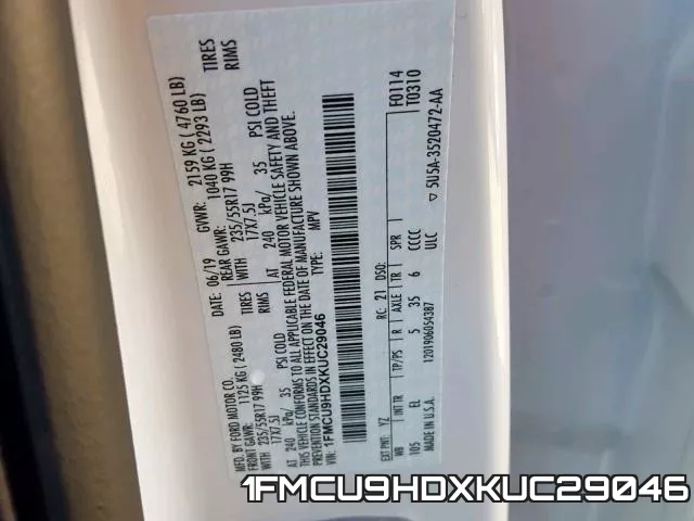 1FMCU9HDXKUC29046 фото 2