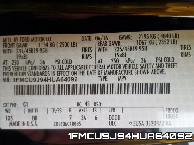 1FMCU9J94HUA64092 фото 2