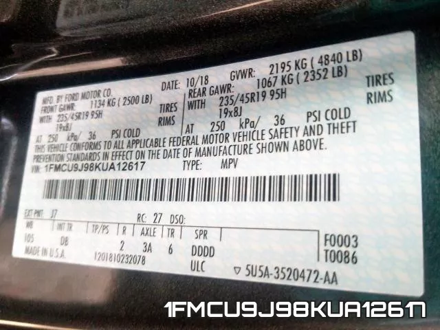 1FMCU9J98KUA12617 фото 2