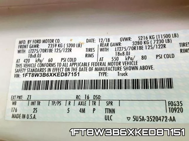 1FT8W3B6XKED87151 фото 2