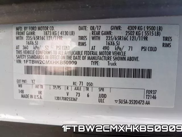1FTBW2CMXHKB50909 фото 2