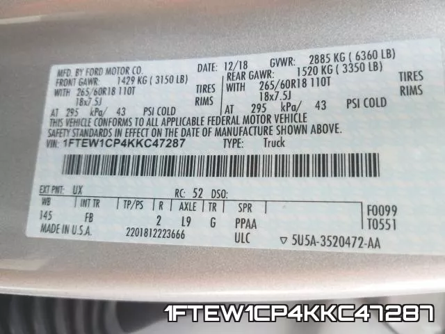 1FTEW1CP4KKC47287 фото 2