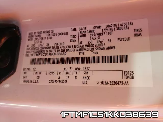 1FTMF1C51KKD38639 фото 2