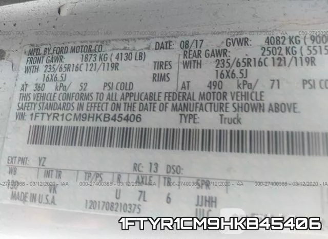1FTYR1CM9HKB45406 фото 10