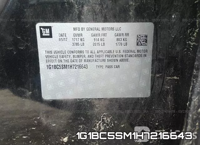1G1BC5SM1H7216643 фото 10