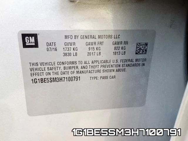 1G1BE5SM3H7100791 фото 2