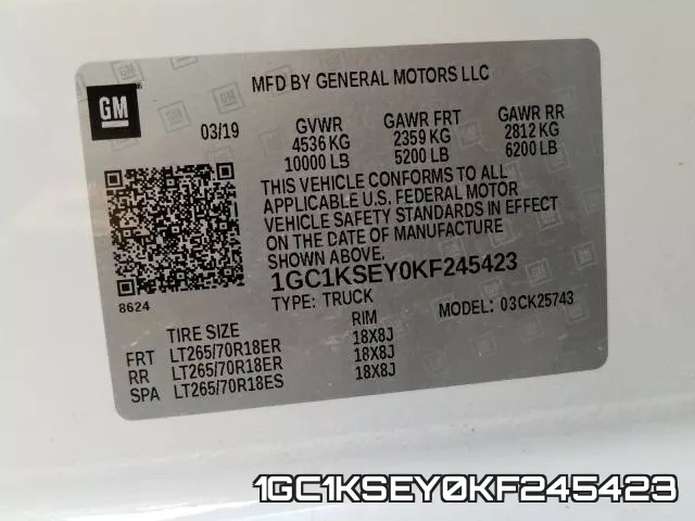 1GC1KSEY0KF245423 фото 2