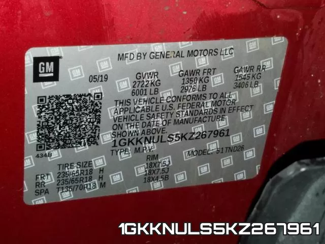 1GKKNULS5KZ267961 фото 2