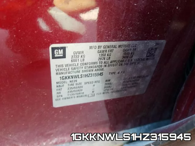 1GKKNWLS1HZ315945 фото 2