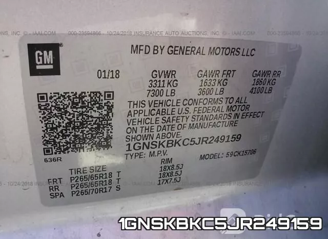 1GNSKBKC5JR249159 фото 9