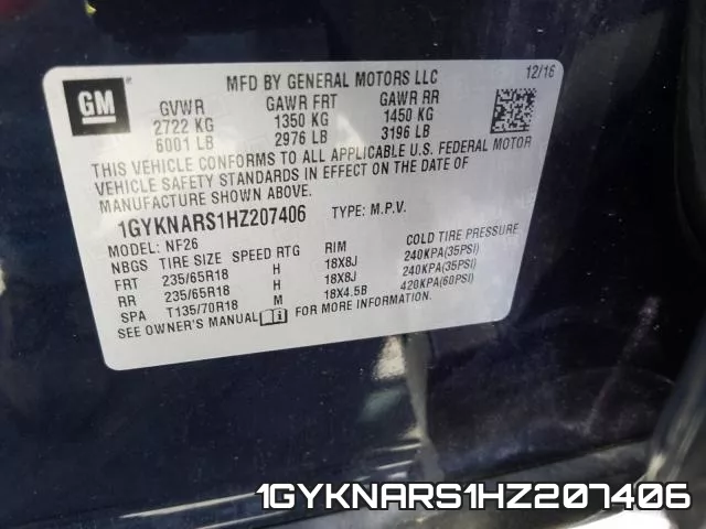 1GYKNARS1HZ207406 фото 2