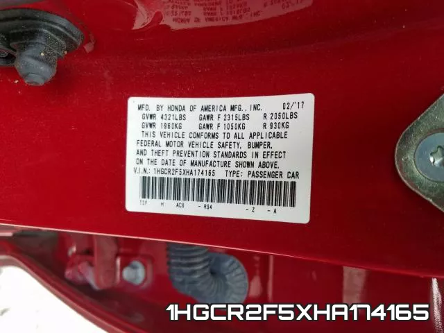 1HGCR2F5XHA174165 фото 2