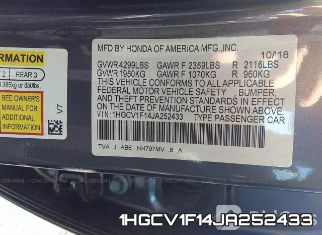 1HGCV1F14JA252433 фото 10