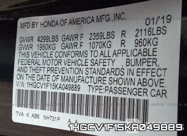 1HGCV1F15KA049889 фото 10