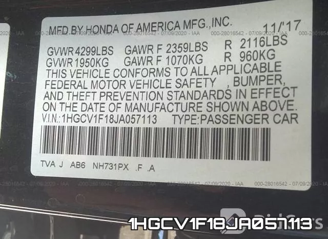1HGCV1F18JA057113 фото 10